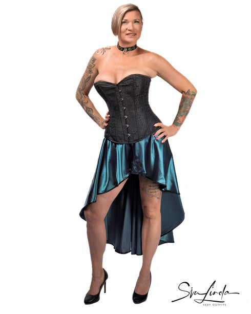 SiaLinda: Rock Vanessa, petrol - türkis grün, Satin, Lilien Applikation, asymmetrisch, geschlitzt - SiaLinda.com